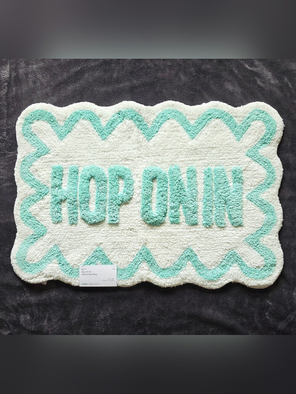 New Easter Bunny Brights Hop on In Scalloped Bath Rug, 20 × 30 in, white & teal